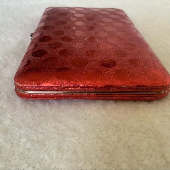 Vintage Red Polka Dot Metallic Clutch Wallet Cocktail Dressy Fancy Glam - Picture 8 of 13